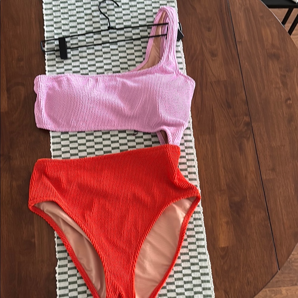 J. Crew Pink and Orange One-Shoulder Swimsuit